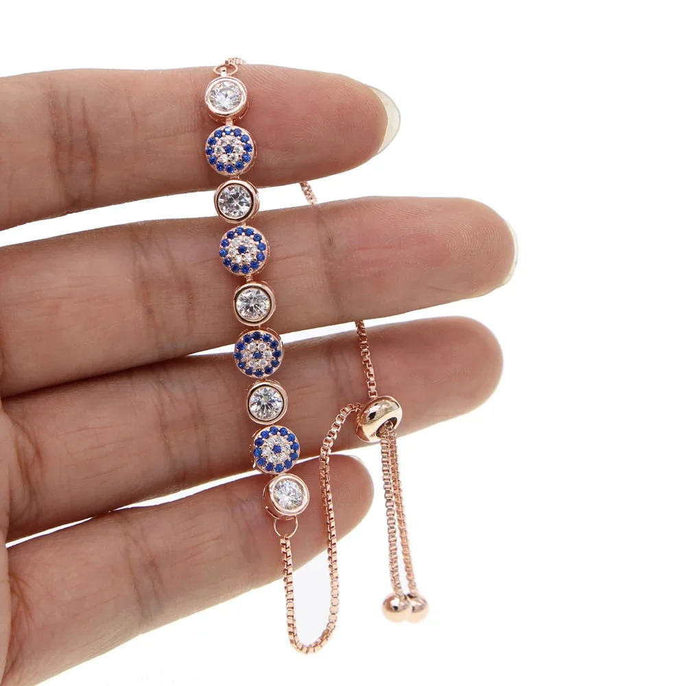 2025 Drop Shipping Colorful Evil EYE Charm Bracelets Cz Round Charms Adjustable Slider Chains Turkish Evil Eye Bangle Jewelry