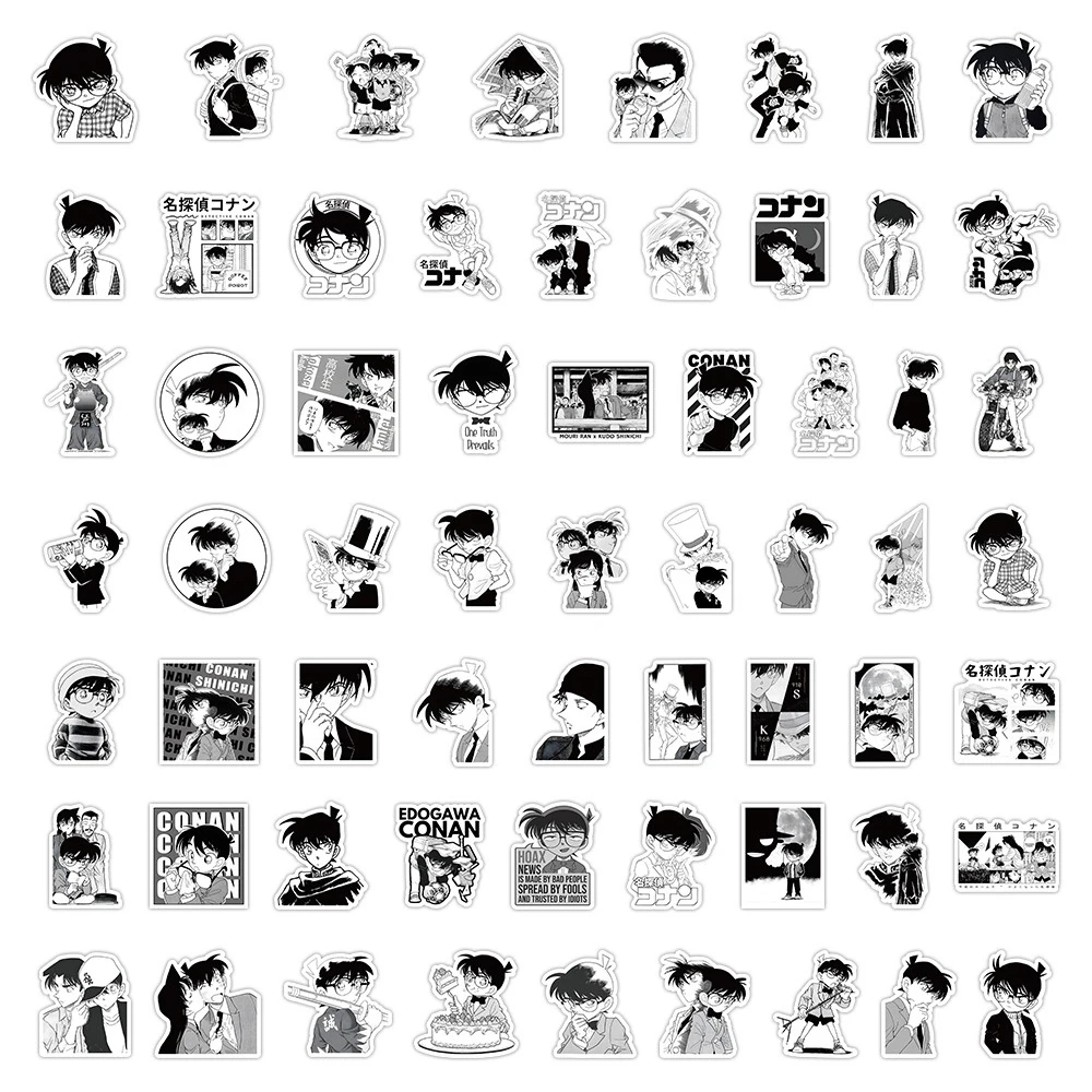 10/30/60PCS Black White Detective Conan Anime Stickers Cool Graffiti Suitcase Laptop Stationery Japan Manga Kids Sticker Toys