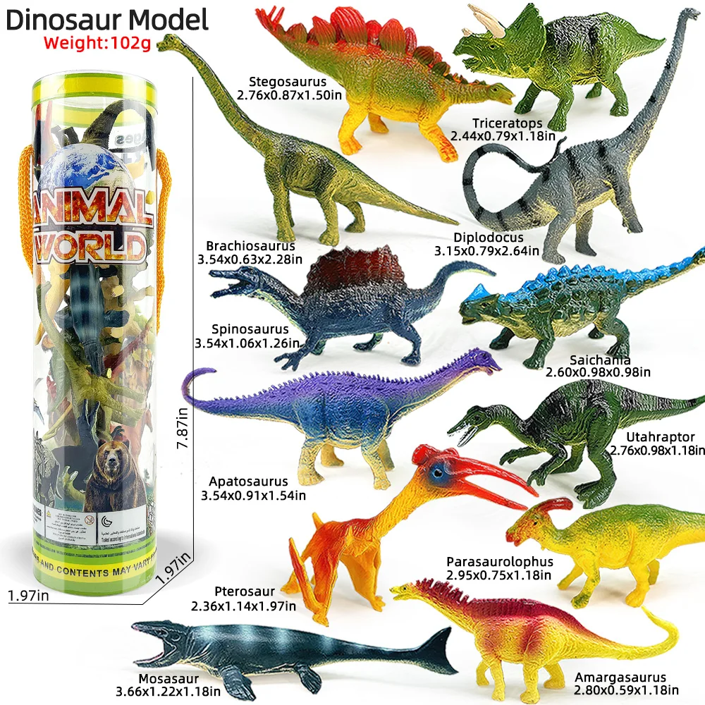 12PCS Jurassic Dinosaur Set VTriceratops, Pterosaurs, mosasaurs, stegosaurus Model Action Figures PVC Collection Kids Toy Gifts