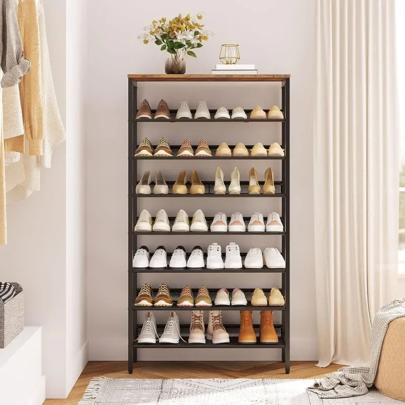 8-Tier Shoe Rack Organizer, Large Capacity Metal Shoe Shelf, Sturdy Shoe Storage with Top Shelf, for 21-28 Pairs of Shoes