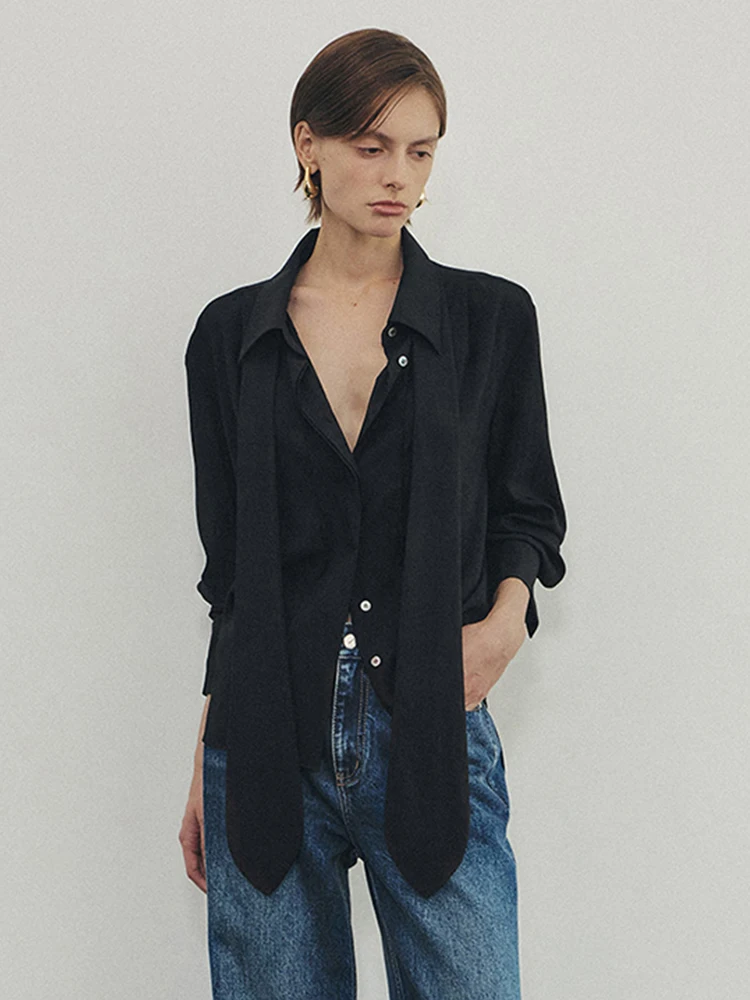 Elborn Donna irt con Sa Leggero Lungo Sve Vintage Sle Colore puro Colletto ribaltabile Design Top casual traspirante