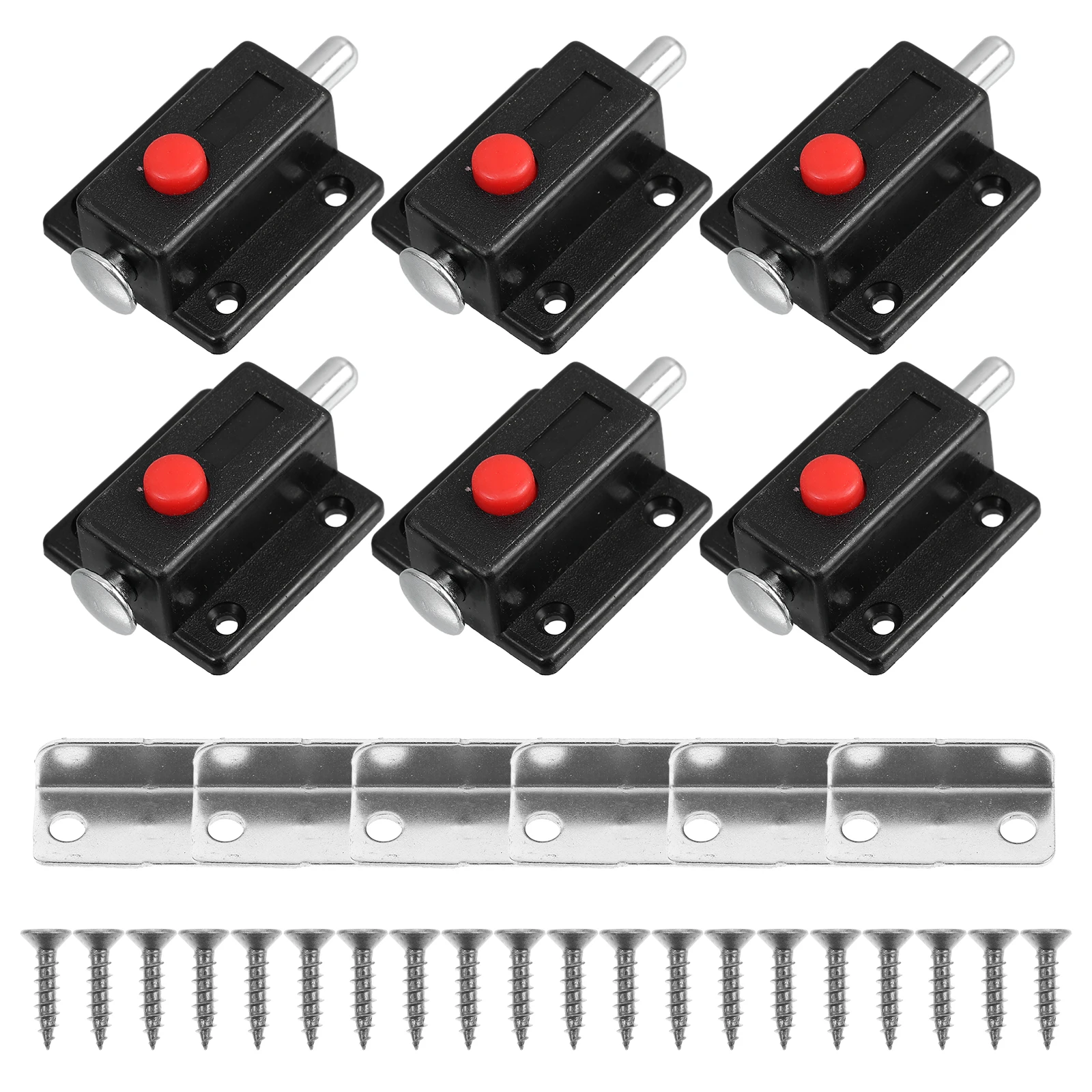 

6pcs Black Cabinet Door Spring Latch Furniture Hardware ABS Zinc Alloy Push Button Closet Wardrobe Bookcase