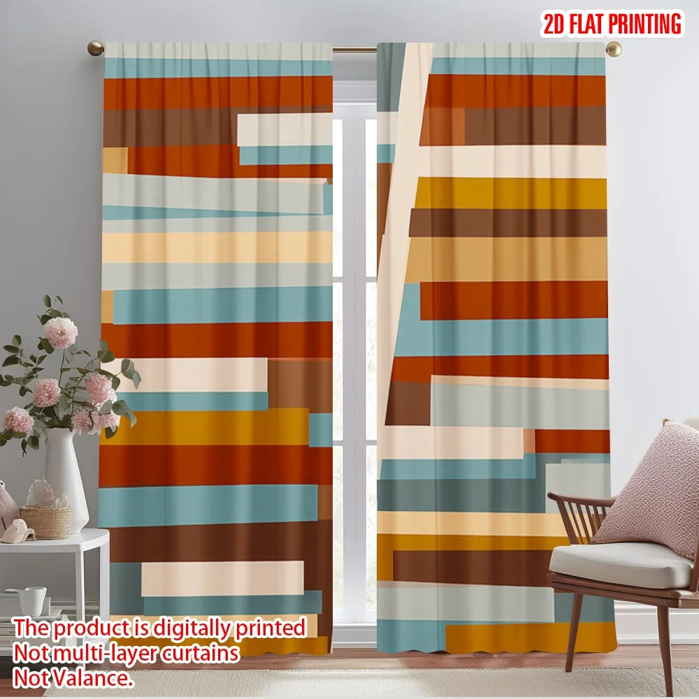 2pcs,2D plane printing Window Curtain Colorful Striped Chaos Versatile Polyester (without rod) Room Decor for Bedroom Living