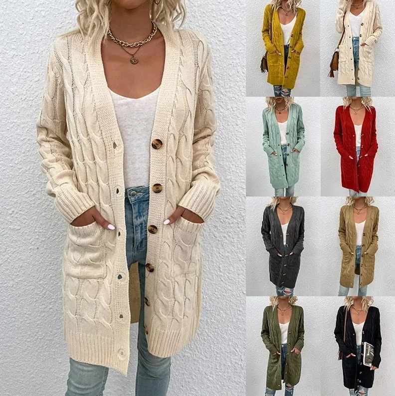 

Cable Knit Button Cardigan Women‘s, Long Loose Sweater Jacket for Autumn Winter, New 2023 Knitted Top