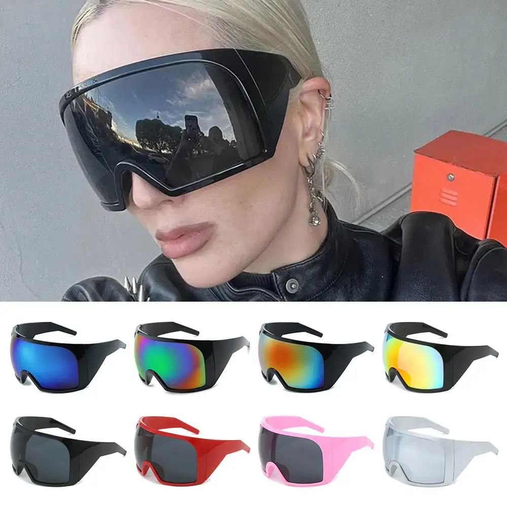 Oversized Wrap Around Sunglasses Futuristic UV400 Protection Sun Glasses Rave Curved Lens Y2K 2000'S Eyewear for Women & Men