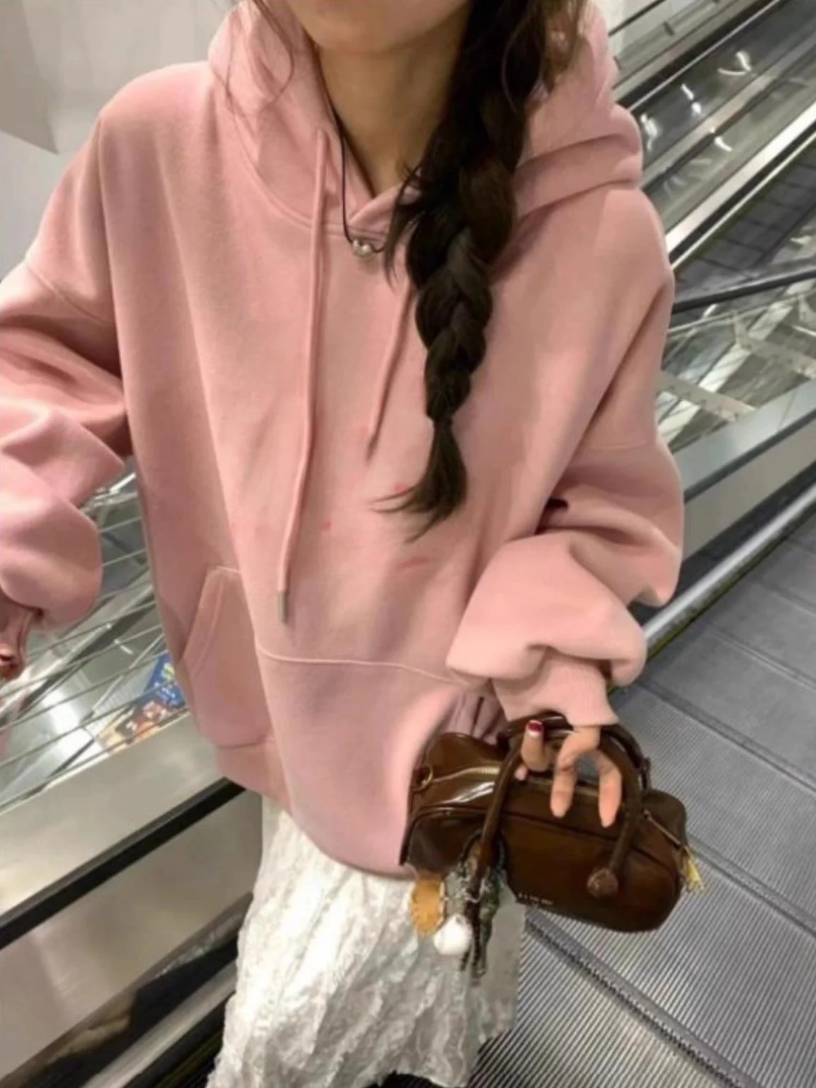 

Корейская женская зимняя толстовка оверсайз из флиса, свободного кроя, цвета матча-розовый, с длинными рукавами, на молнии, с буквенным принтом