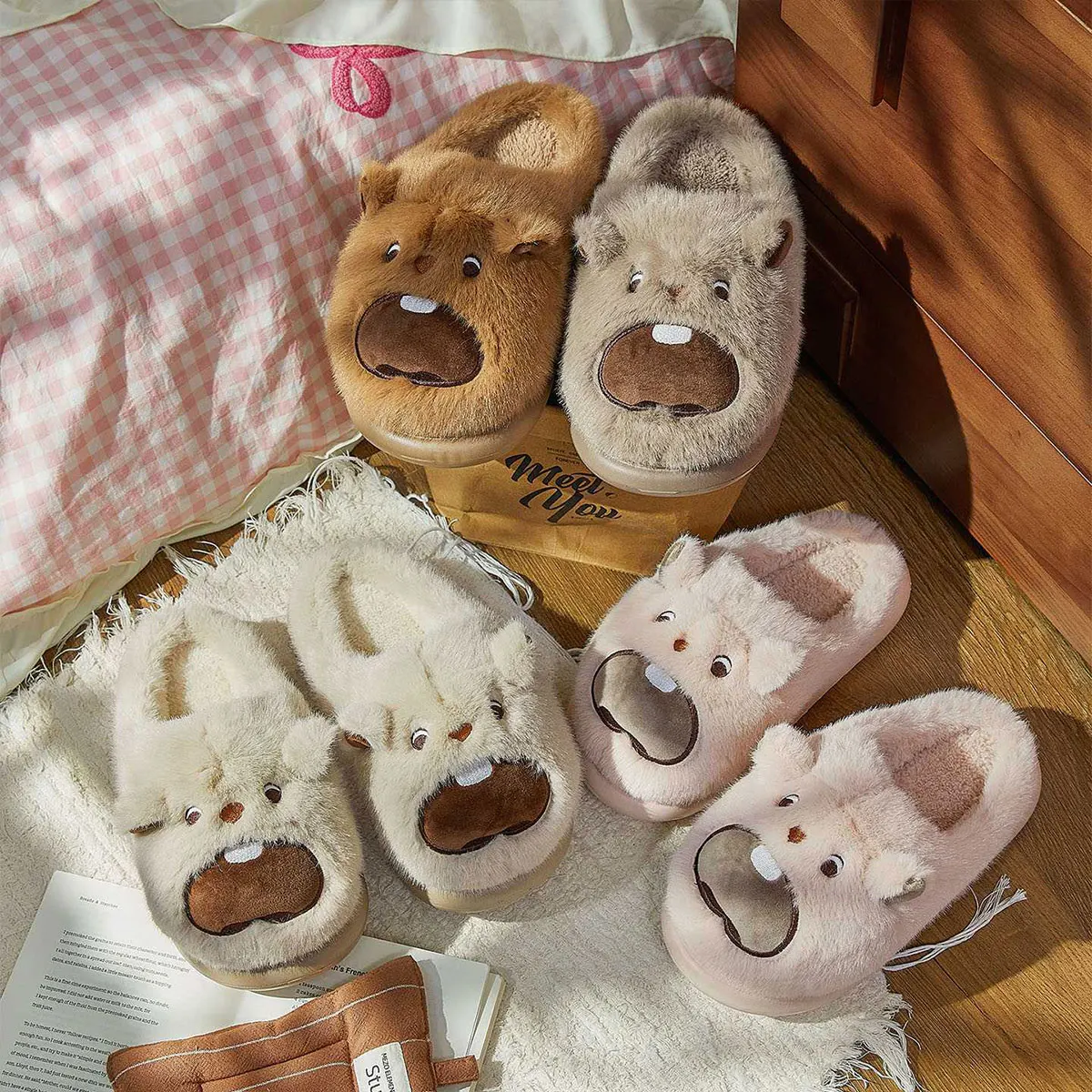 النمل الحب الخريف والشتاء جديد الكرتون لطيف جرذ الأرض زوجين نمط الرجال والنساء نعال من القطن للمنزل وملابس خارجية للتدفئة #4