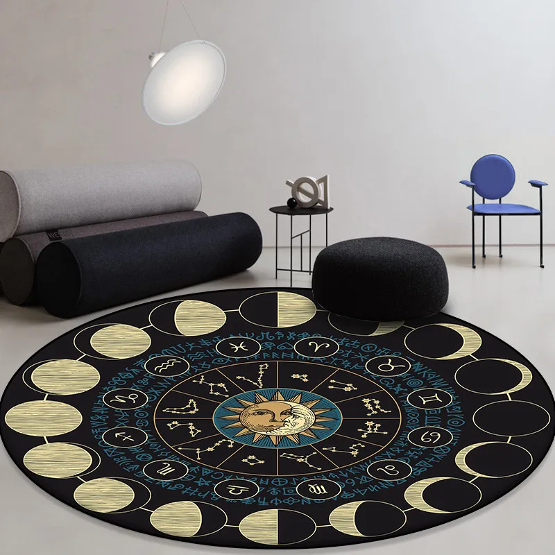 Sun Moon Constellation Round Rug For Living Room Soft Kids Carpet Bedroom Fashion Chair Rug Non-slip Toilet Mat Absorbent