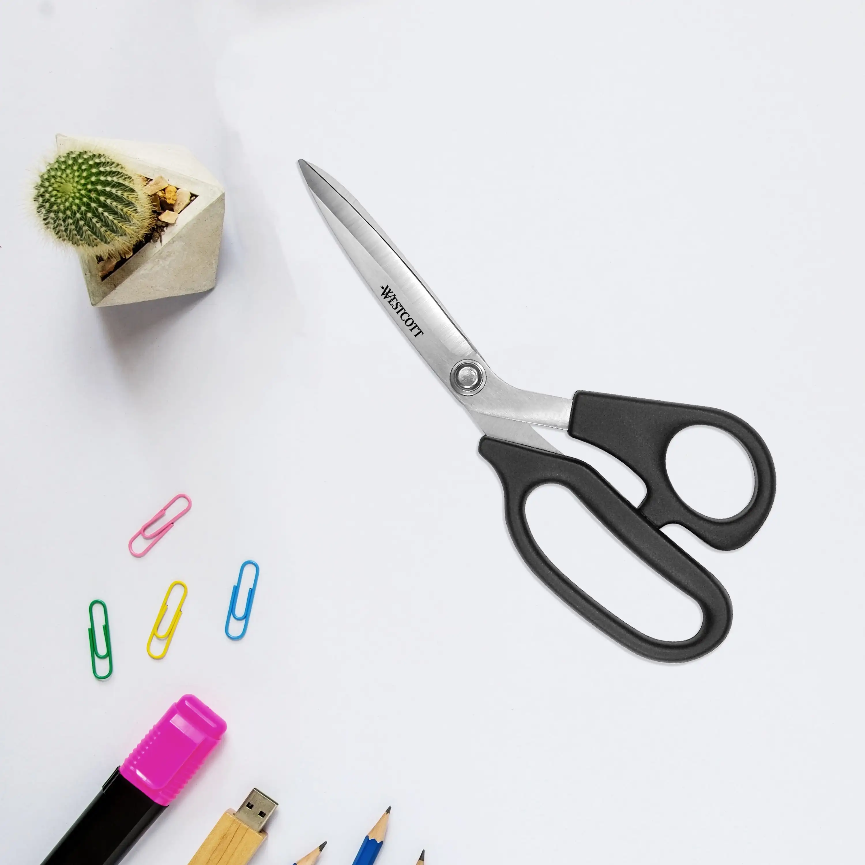 (3 pacotes) Tesoura All Purpose Plus, 8", alça dobrada, para escritório, preta, 1 cada