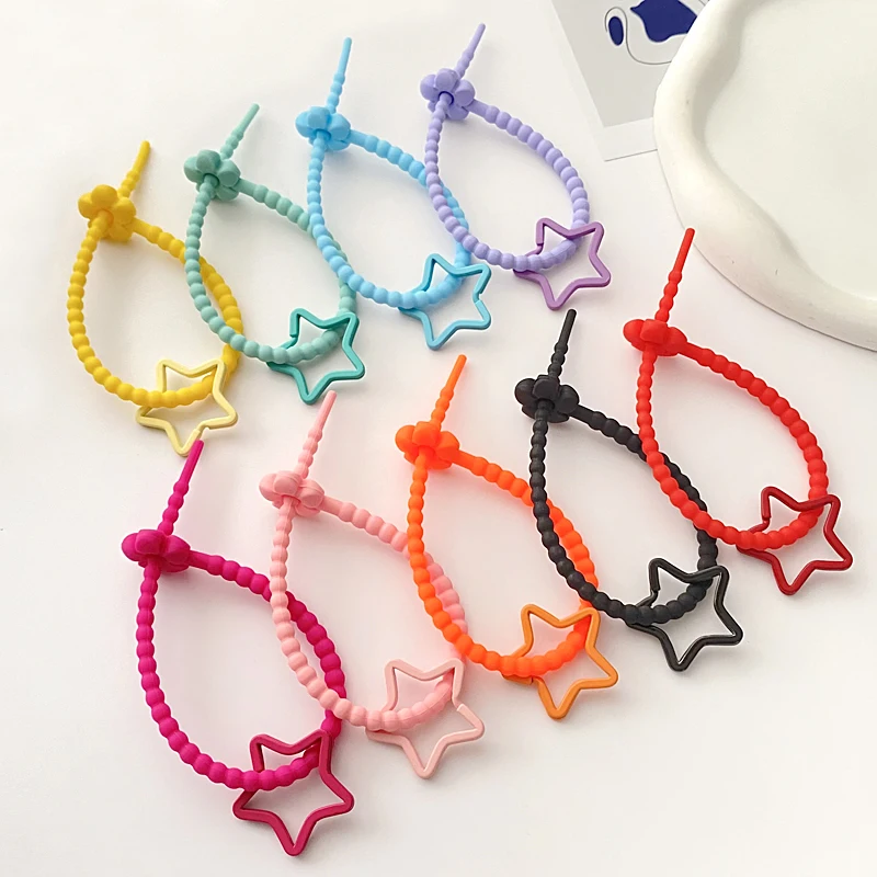 Cute Candy Color Silicone Ties Keychain Star Key Ring Exquisite Lanyard Strap Key Chains For Car Keys Shool Bag Pendant Gifts