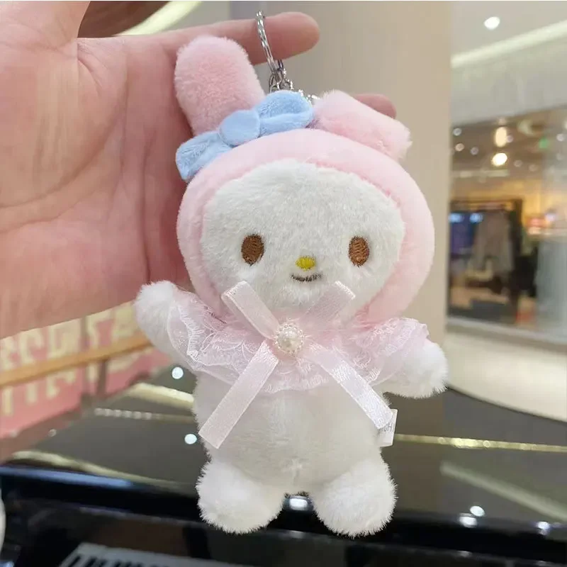 Śliczne Sanrio pluszowe zabawki Kuromi Melody Hello Kitty Pom Pom Purin brelok do kluczy torba pluszowe akcesoria dla lalek brelok wisiorek prezent