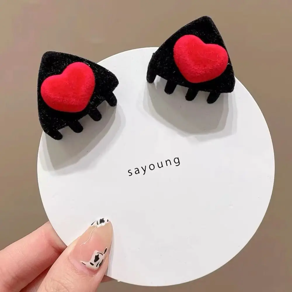 

Creative Heart Cat Ear Hairpin Flocking Cartoon Children's Hair Clip Kroean Style Bow Velvet Hair Clip Travel
