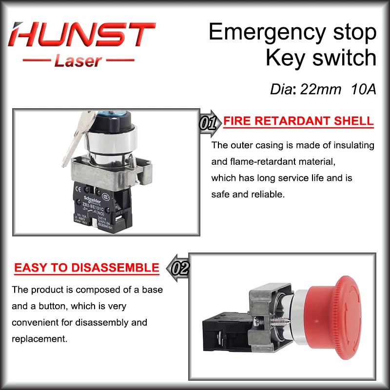 Hunst زر التوقف في حالات الطوارئ NC مفتاح التبديل لا AC15 10A لآلة القطع النقش بالليزر CO2