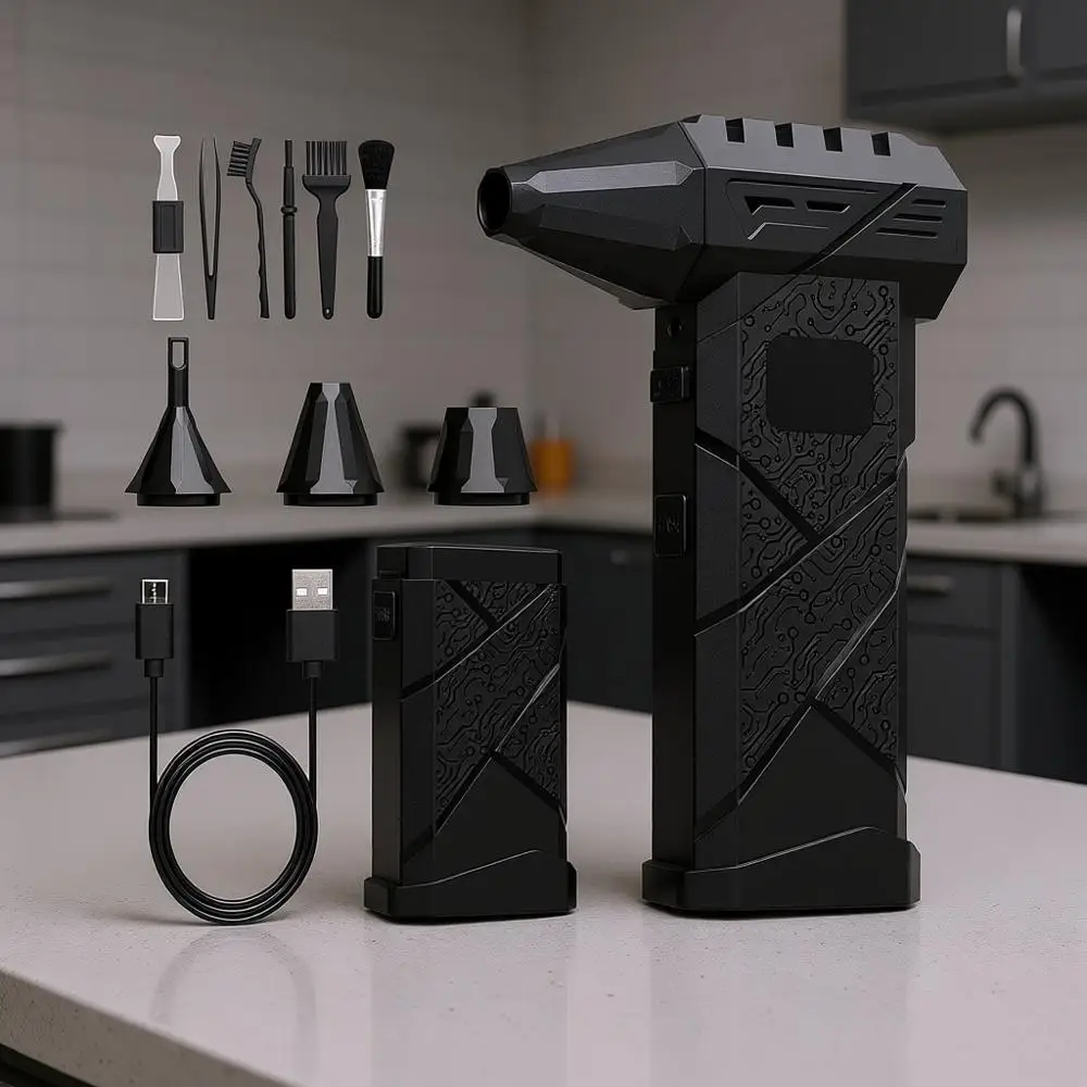 

Dual-Battery Compred Air Duster 130,000RPM, 100-Speed Step Control, PC Dust Cleaning Kit, Mini Cordless Air Blower for Computer,