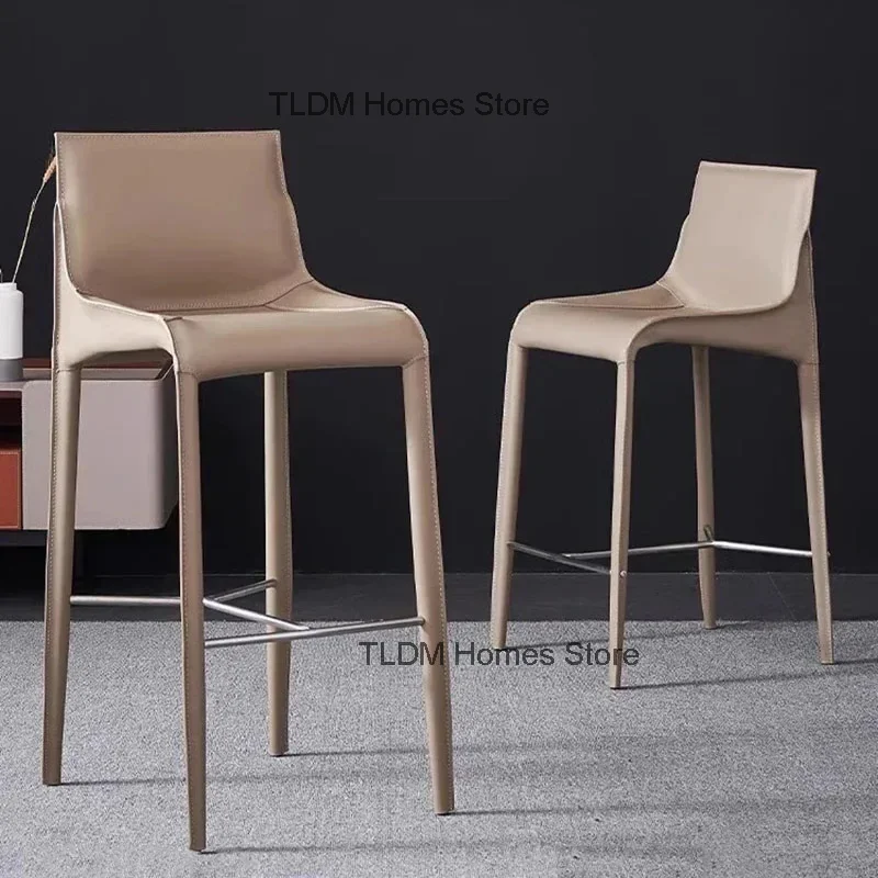 Nordic Leather Bar Chairs for Kitchen Home Backrest Bar Stools Minimalist High-end Sense Designer High Stool for Small Apartment