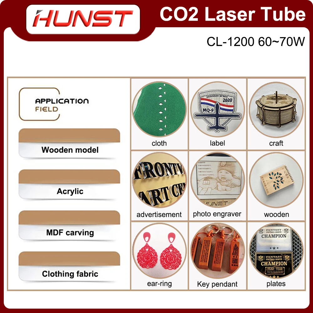 HUNST EFR 70W laserbuisdiameter 55 mm laserlichtlengte 1200 mm laserbuis geschikt voor CO2-lasergraveer- en snijmachine