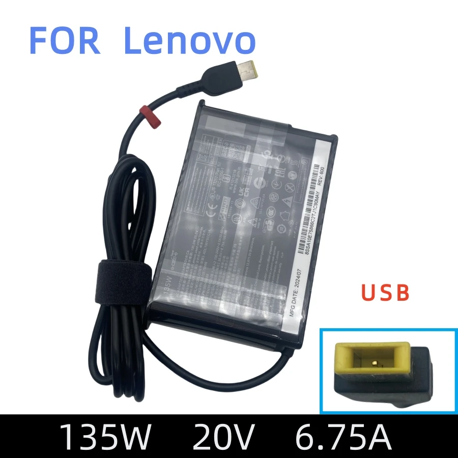 

135 Вт 20 В 6,75 А USB-адаптер переменного тока для Lenovo YOGA720-15 T440p Y50-70 R720 Y700 T540p P51 P52 S5 Зарядное устройство для ноутбука