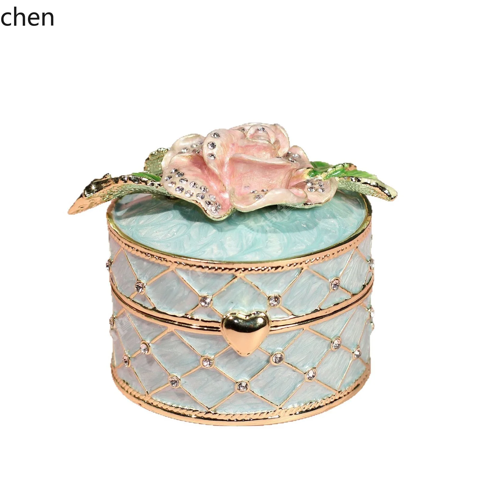 H1 Enamel Jewelry Box Alloy Handicraft Fashionable Rose Flower Box Ring Accessories Storage Box