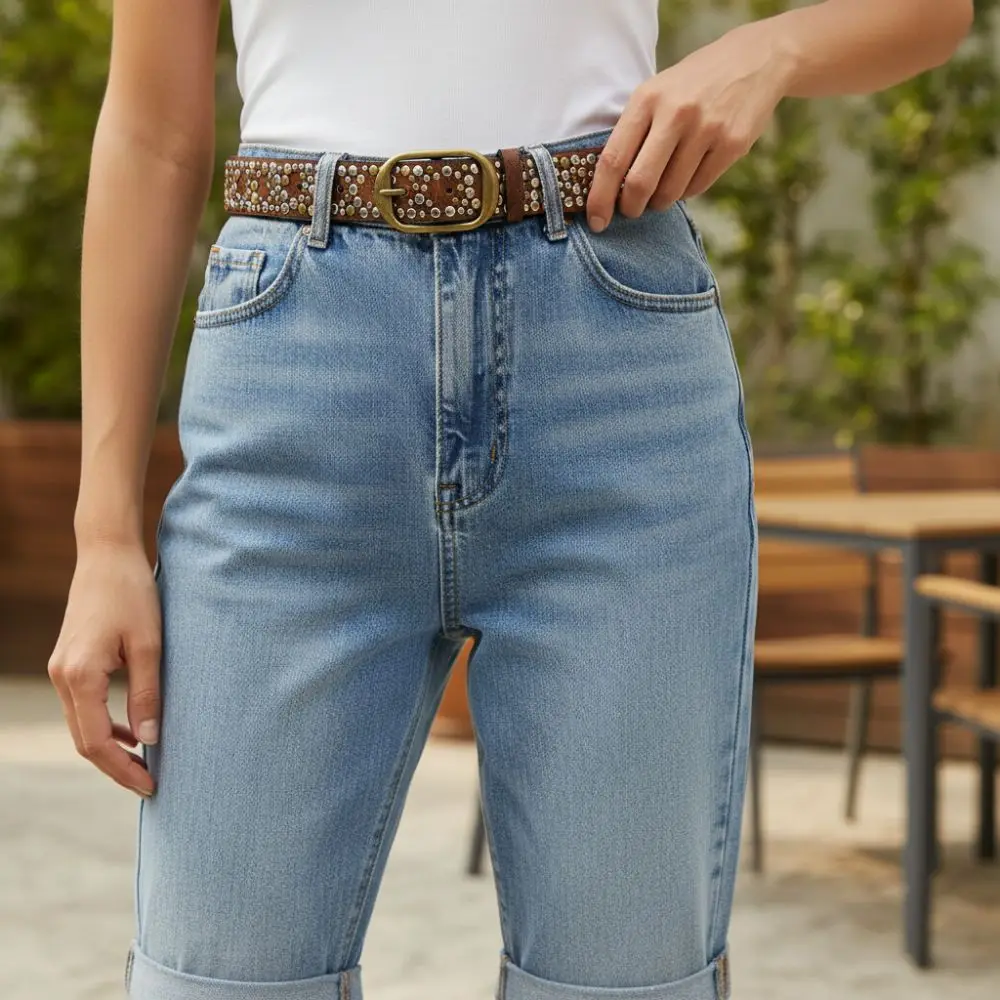 Modischer Legierungsgürtel für Damen mit PU-Leder und Nietenverzierung, Lässiger Taillengürtel im Punk-Stil mit Nadelschnalle, Hosen-Dekoration – Detail 19