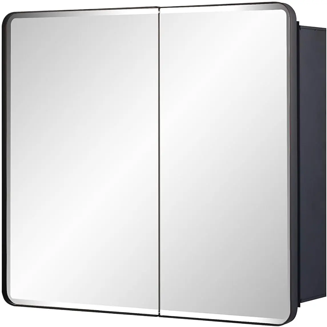 Black Bathroom Medicine Cabinet with Round Corner Framed Door and Beveled Edge Mirror 22 x 20 inch, Recessed or Surface