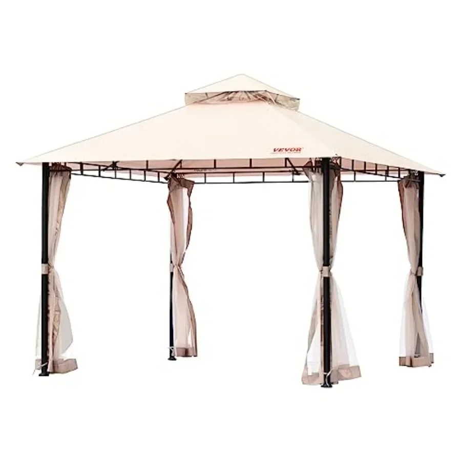 Patio Gazebo for 6-8 Person Backyard Gazebo with Mosquito Netting Metal Fe and PU Coated 180G Polyester Outdoor  Shelter for Pa