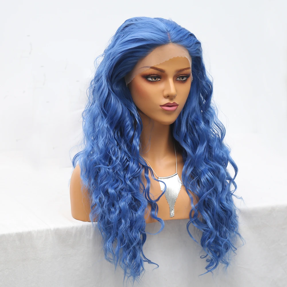 Soft Blue Blonde Body Wave Natural Synthetic Hair 26Inches Long Glueless 13x4 Transparent Lace Front Wigs High Temperature Fiber