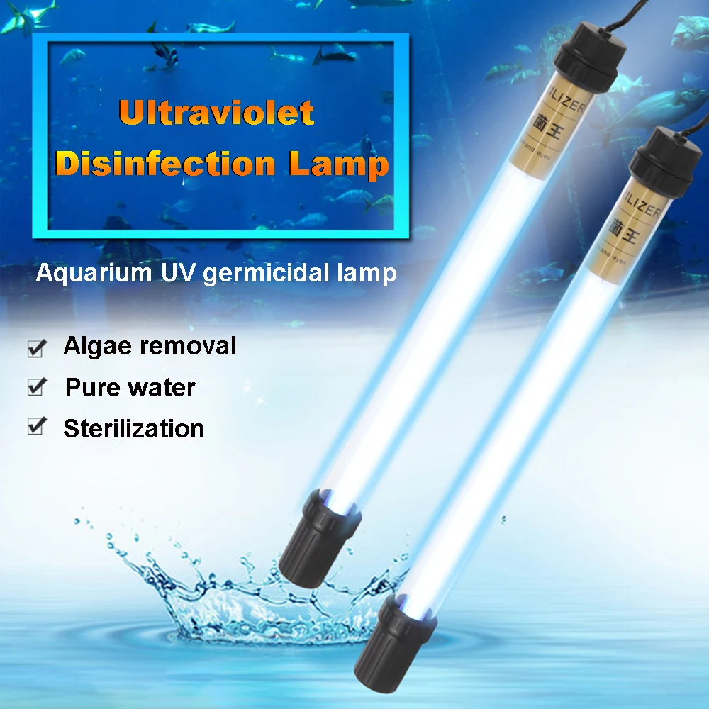 ZHMZH-Lámpara Ultravioleta de esterilización para acuario, protección ocular, eliminación de algas, desodorizante para pecera, 20W, 40W, 60W, 80W,