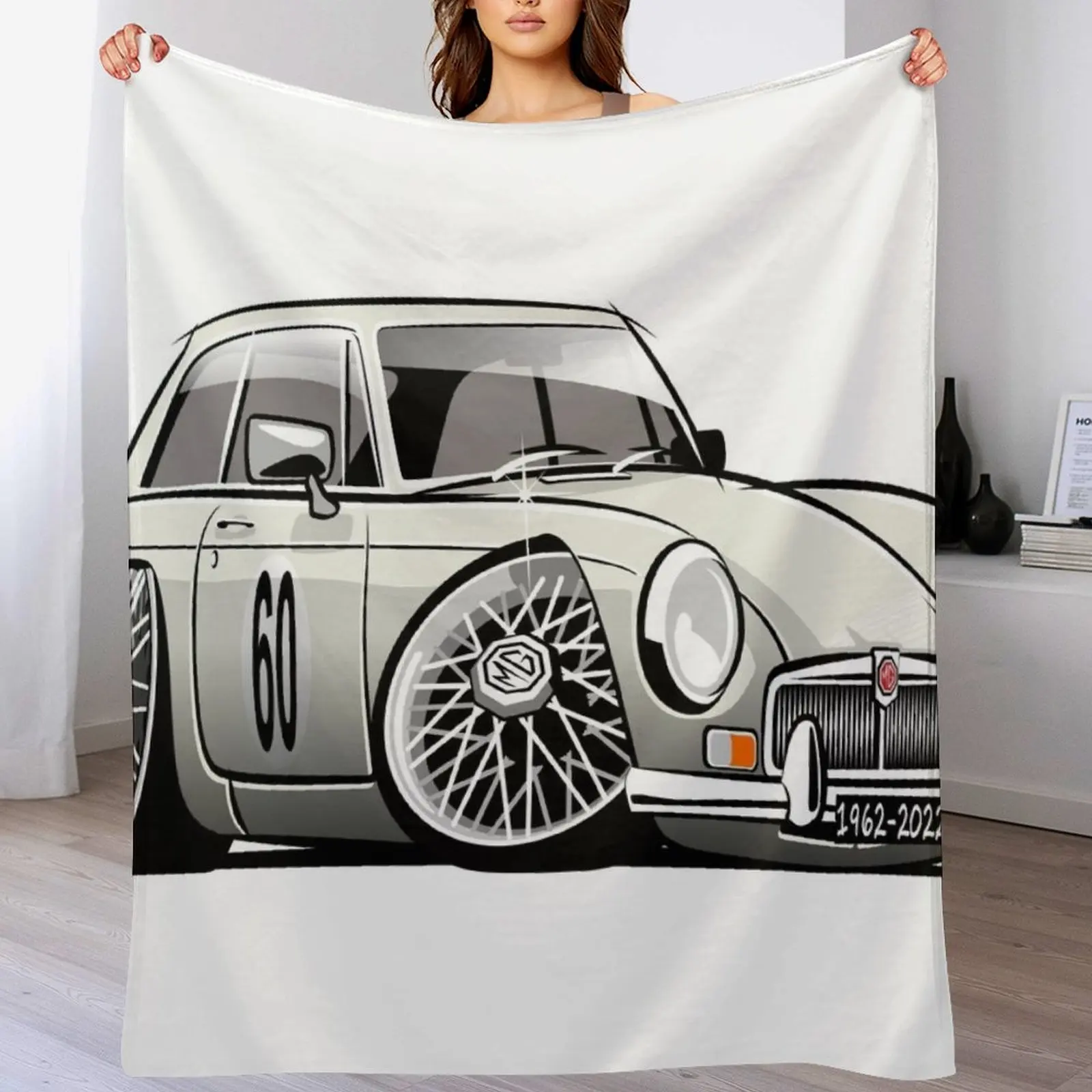 MG MGB GT caricature white Throw Blanket