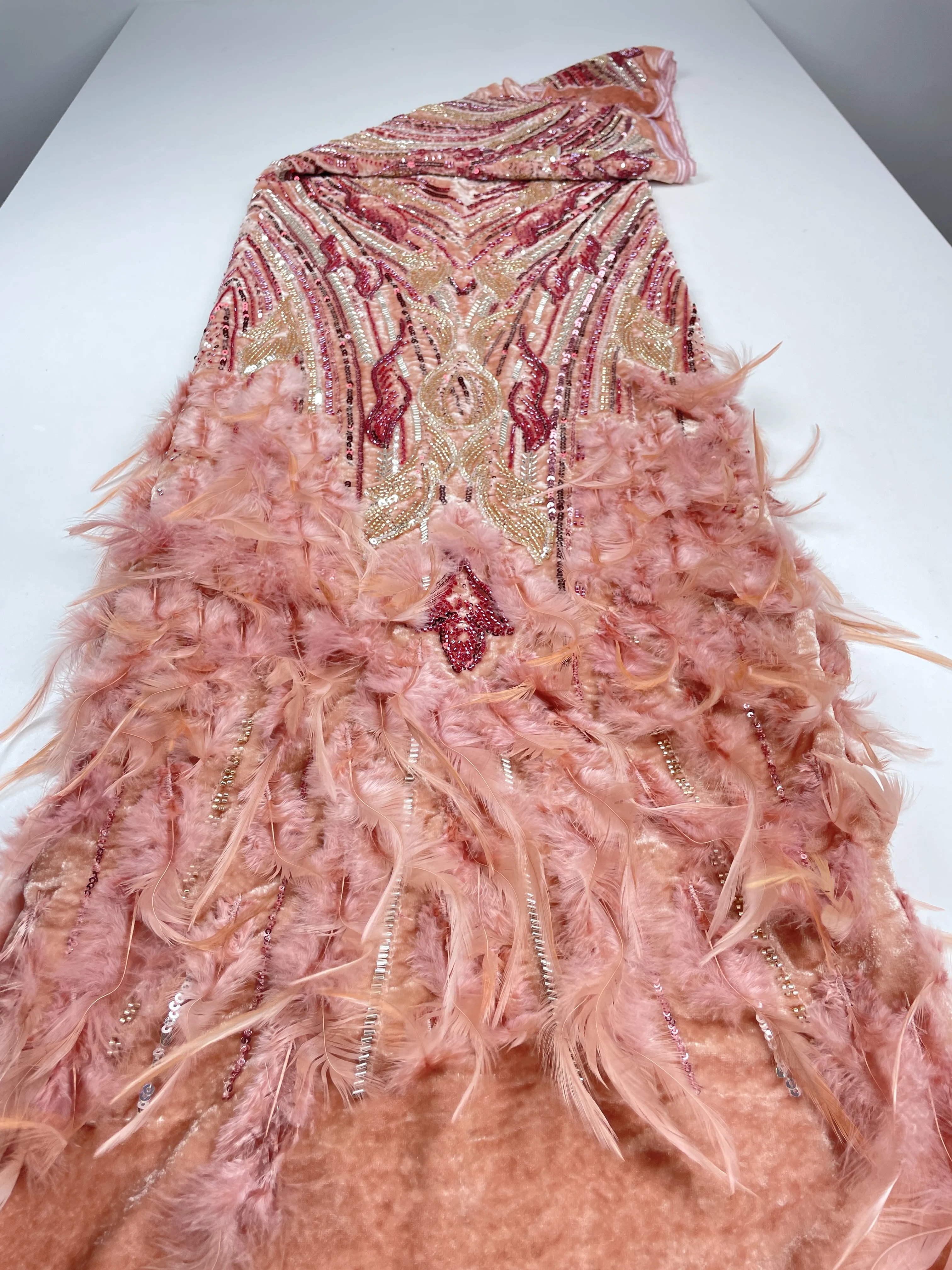 African 3D Feather Beads Lace Fabric 2026 High Quality French Nigerian Sequins Embroidery Tulle Fabric For Wedding Dress