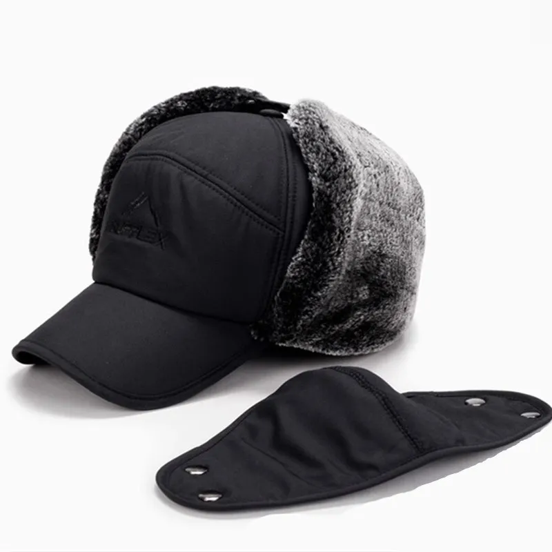 Chapeaux de bombardier coupe-vent avec oreillettes pour hommes, masque d'hiver, chapeau chaud, Trooper, chapeaux de ski