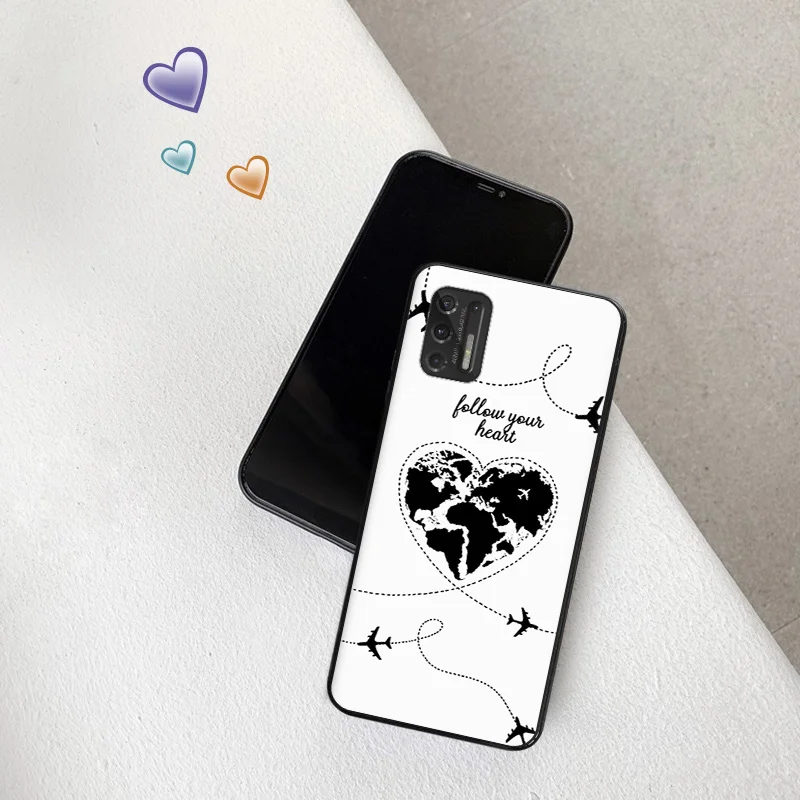 Soft Phone Case For Motorola G53 G73 G9 G50 G51 G60 G71 G22 G32 G52 G72 Edge40 20 30 Colorful World Map Travel Black Matte Cover