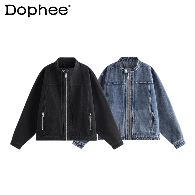 

Мужские осенние новые модные джинсовые топы 2024, джинсовые куртки в американском стиле, мужские модные мотоциклетные куртки на молнии, пальто