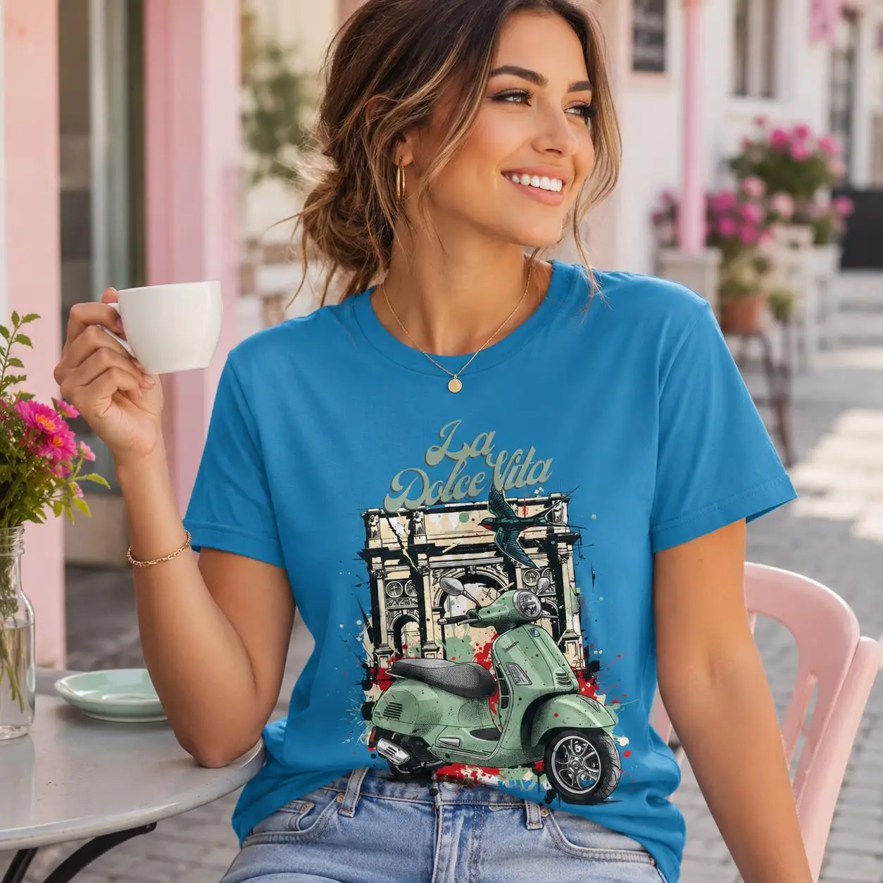 La Dolce Vita Italian Style,  GTS 300 Tee Shirt, Cute Scooter Gift, Ciao Bella, Motorcycle Apparel T-Shirt