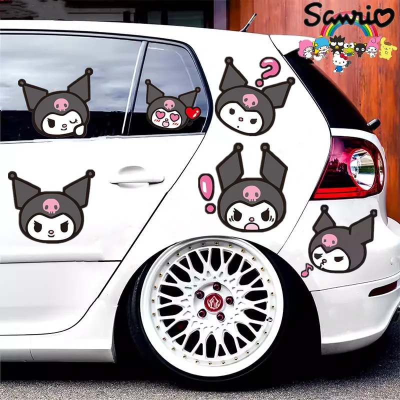 Sanrio Kuromi Series Stickers Kawaii Expression Waterproof Car Decoration Stickers Fuel Tank Cap Children\'s Toys Birthday Gift