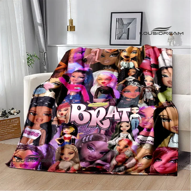 Couverture imprimée de dessin animé Bratz, couvertures de pique-nique, couverture douce et confortable pour lits, cadeau d\'anniversaire