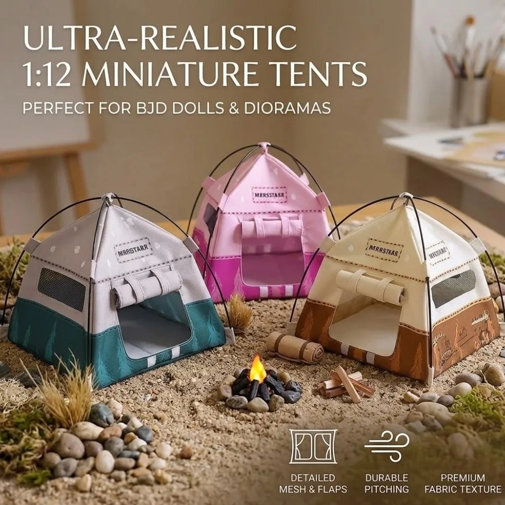Campingzeltmodell im Maßstab 1:12, 10 cm, realistische Puppenhausszene-Requisite für Spielzeugfotografie, Ausstellungs- und Fotorequisiten ﻿