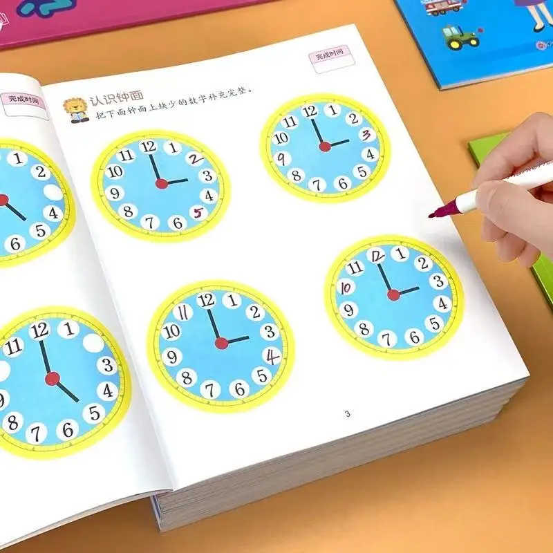 Libro de actividades para aprender a ver la hora |   Cuaderno de aprendizaje preescolar de 46 páginas para leer relojes analógicos, indicar horas y minutos