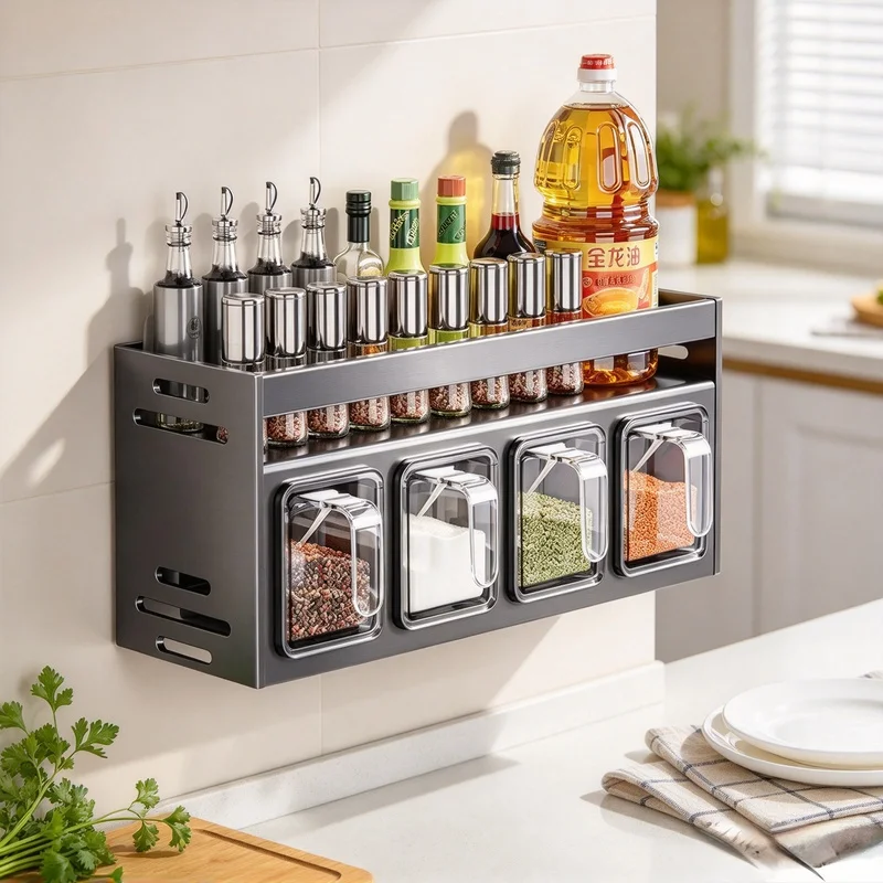 Kitchen Kitchen Wall Hanging Spice Storage Rack, Over Stove Seasoning Jar Organizer for Salt Sugar Pepper - Aliexpress Deal