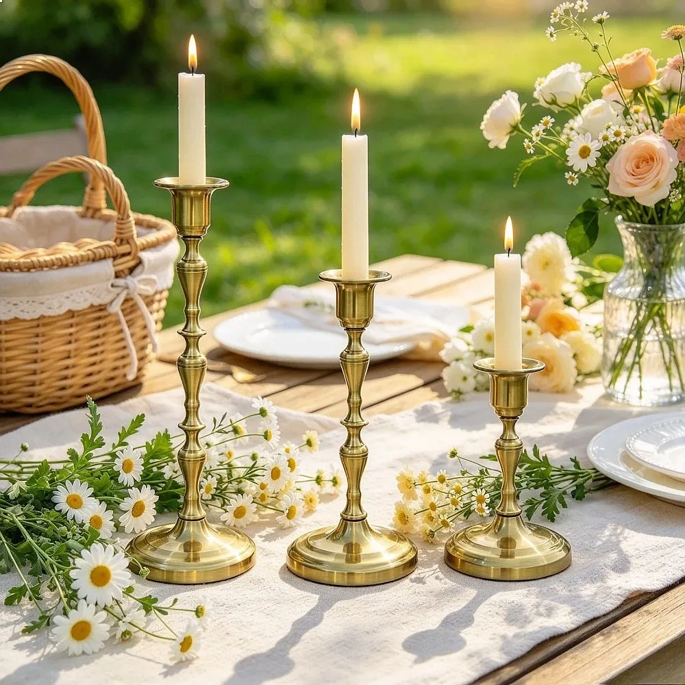Elegant Retro Metal Candlestick Gold Matte Black 3 Different Heights Desktop Ornament Dining Room Living Room Holiday Decoration