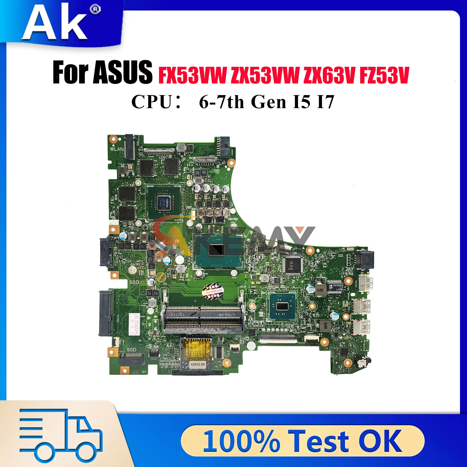 

GL553VD Laptop Motherboard For ASUS ROG FX53VW GL553VD GL553VE ZX53V FZ53V ZX63V ZX53VW GL553V Mainboard With I5 I7 CPU tests OK