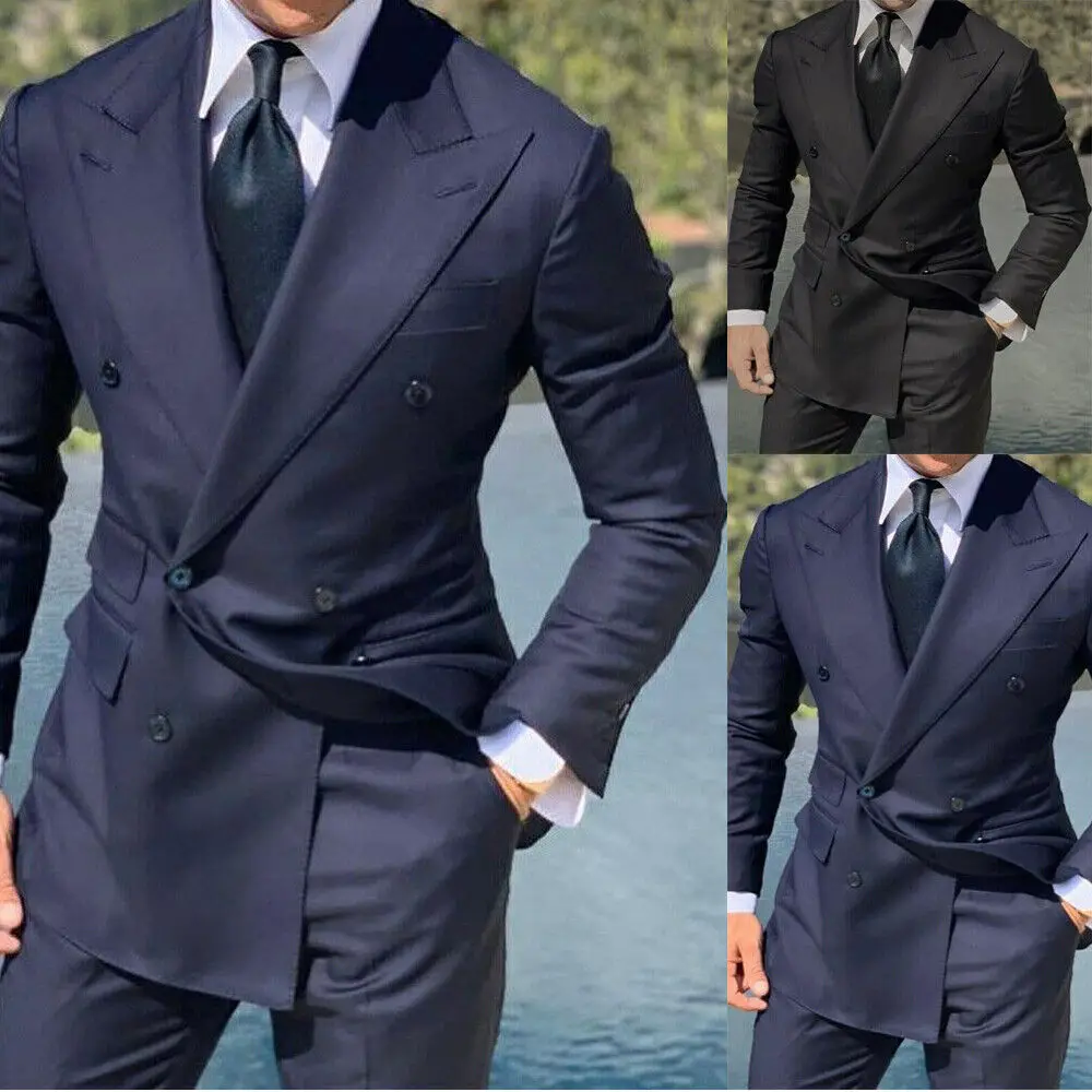 

Men Suit 2 Pieces Classic Navy Blue Jacquard Wedding Suit for Men Tuxedo Handsome Jacket Pants Slim Fit Outfit