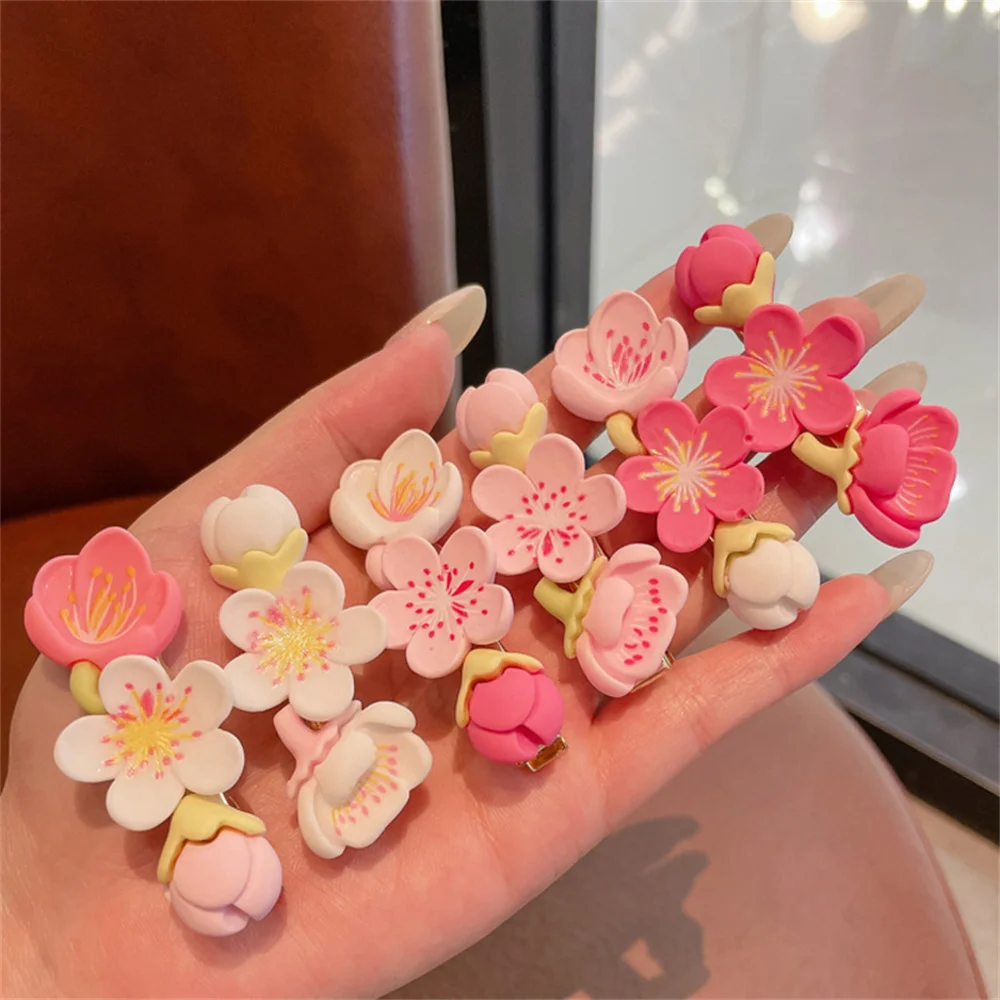 2023 Pink Sakura Peach Blossom Hairpins Headwear for Women Girls Korea Sweet Flower Hair Clip Hair Accessories