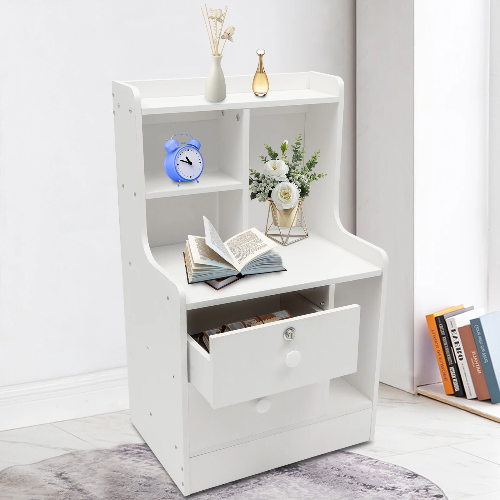 

42*30*70cm Nightstand Bedside Table Bed Side Stand with 2 Drawers with Storage Shelf