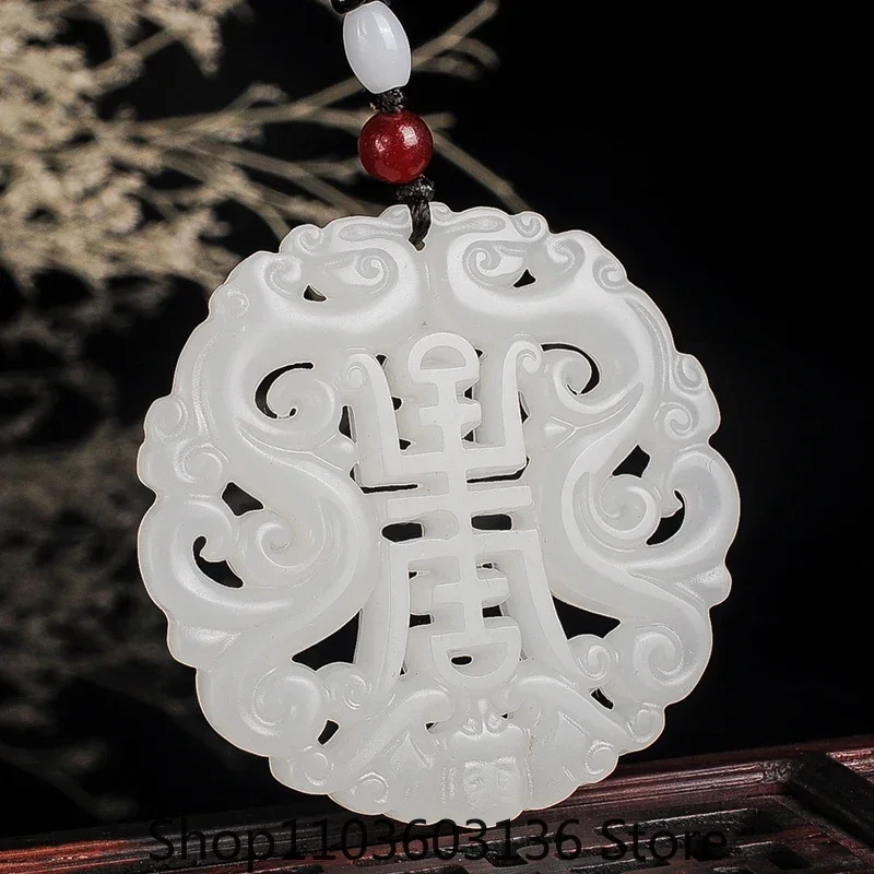 Natural Green Jade Dragon Pendant Beads Necklace Charm Jadeite Jewelry Double-sided Hollow Carved Amulet Gifts for Her Men