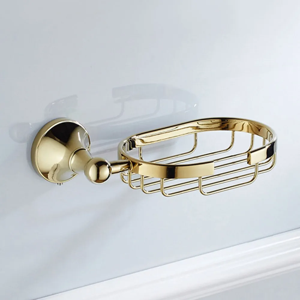

Gold Color Brass Bathroom Accessory Wall Mounted Soap Dish Holder Basket aba925
