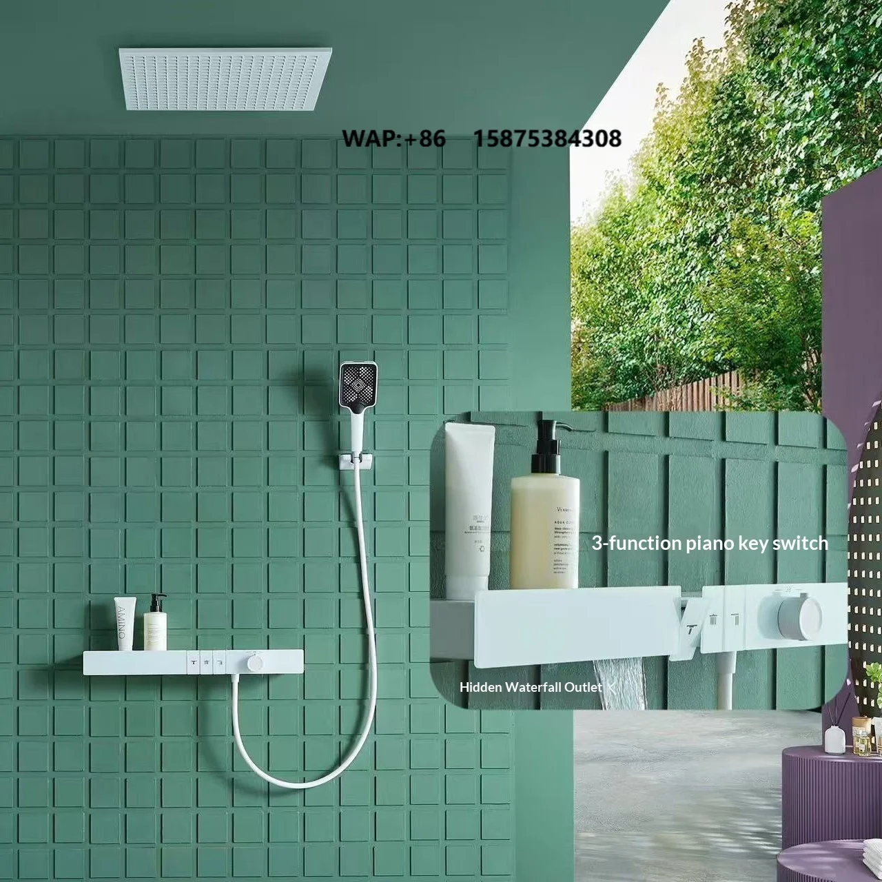 Brass Concealed Wall-Mounted Shower Set Thermostatic Control Waterfall Rain Spray Patterns Chrome Finish Modern Design for Hotel