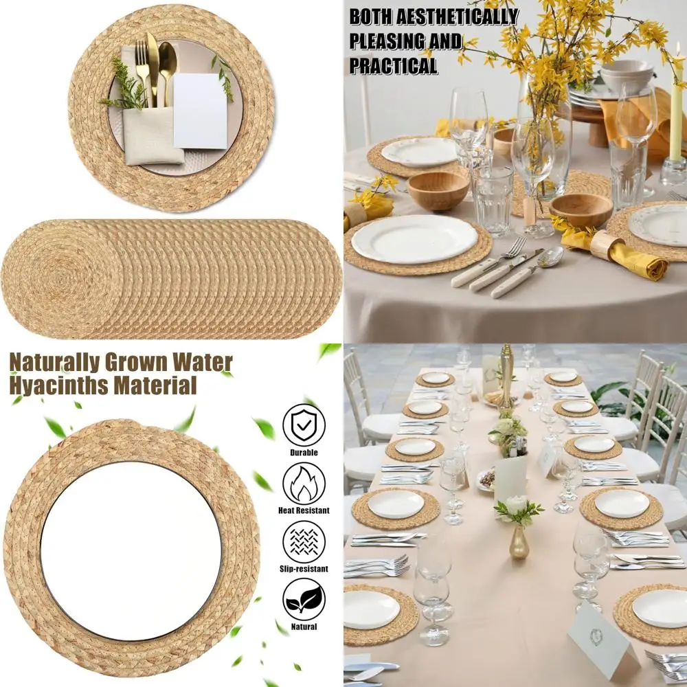 

Набор подставок из 24 предметов из натуральной ткани, диаметр 13,5 дюйма, плетеное плетение из богемного ротанга ручной работы, экологически чистый водный гиацинт P