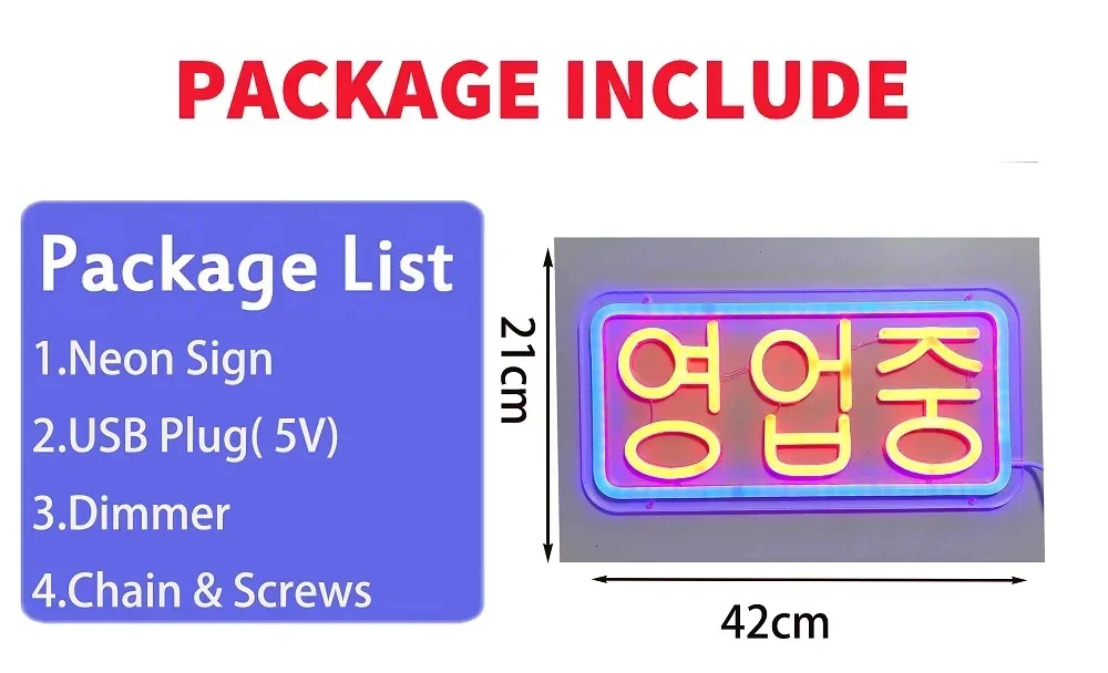 LED 영업중네온 Korean Open Sign Neon Lights - Neon Sign Lights Business Signs Wall Hanging Led for Bar Cafe Salon Store Billboard