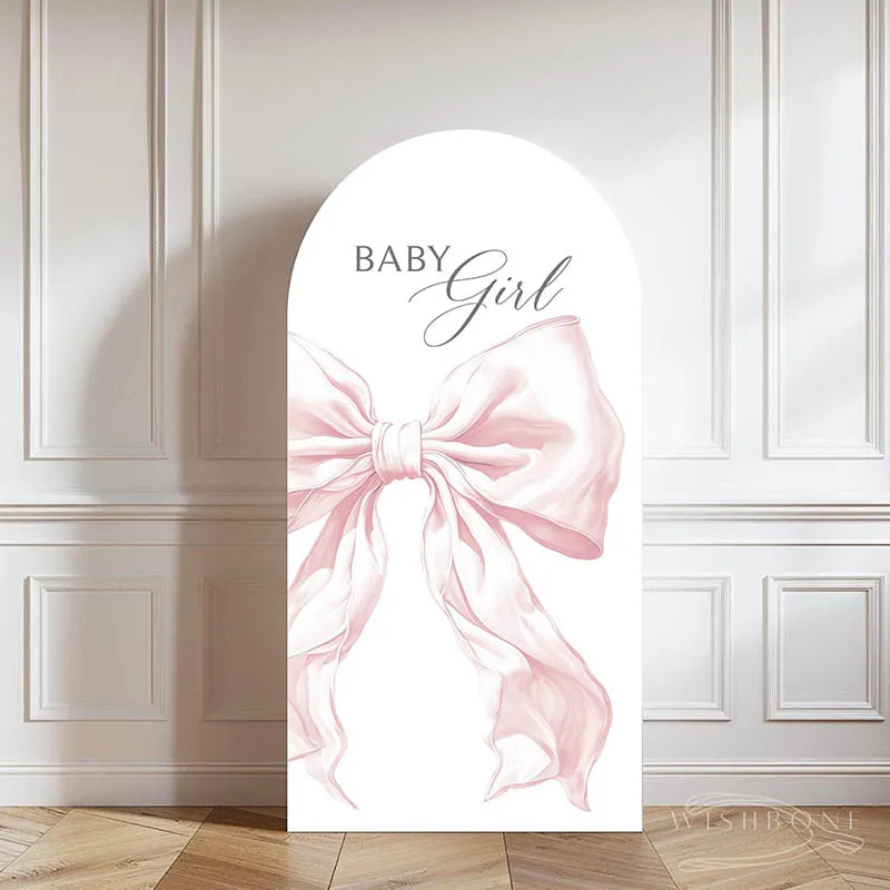 Mehofond Benutzerdefinierte 2-seitige rosa Schleife Baby Mädchen ersten Geburtstag Party Baby Dusche Abdeckungen Chiara Bogen Wand Hintergrund Dekor Hintergrund