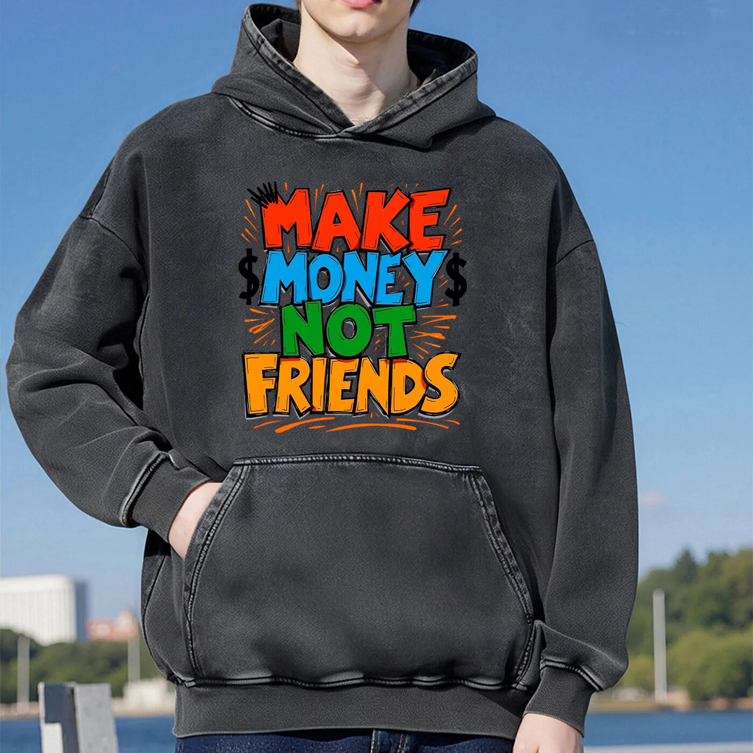 

Толстовка с капюшоном Make Money Not Friends в стиле ретро, унисекс, повседневный спортивный стиль, изготовленный из чистого хлопка, уличный стиль, 400 г